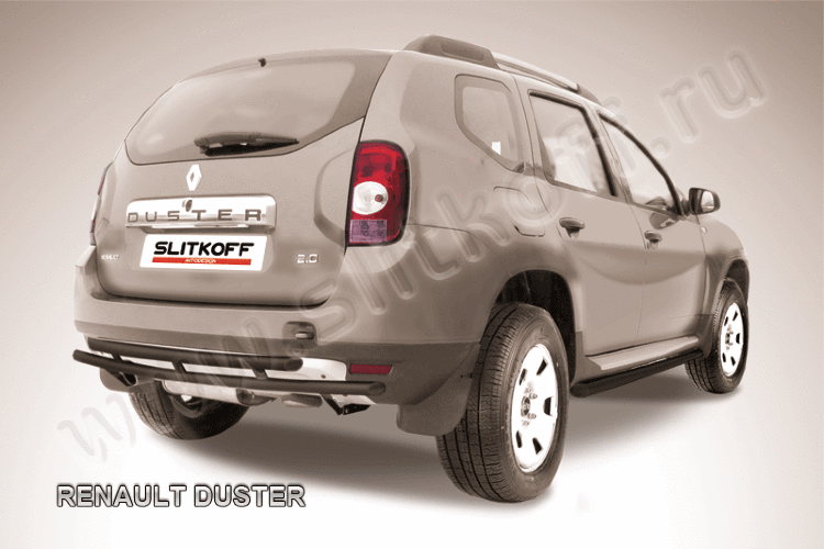 Защита заднего бампера d42+d42 двойная черная Renault Duster