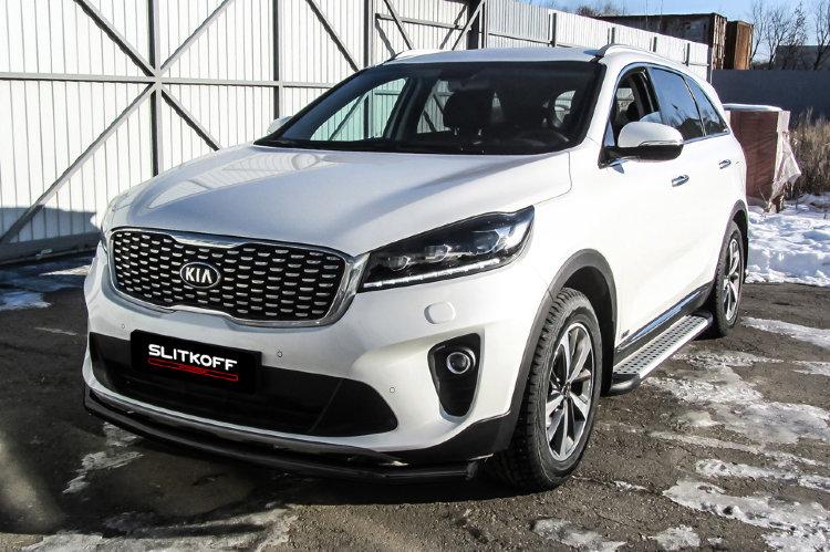 Защита переднего бампера d57 черная KIA Sorento Prime (2017)