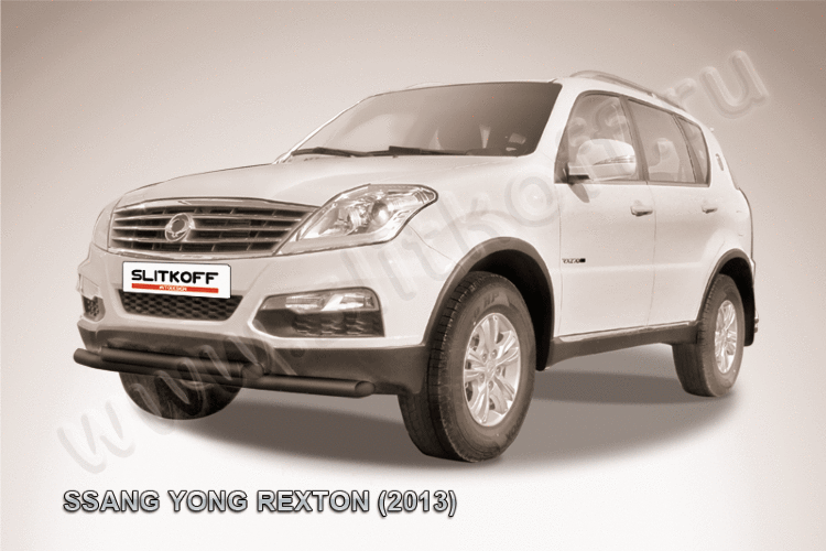 Защита переднего бампера d57+d57 двойная черная SsangYong REXTON NEW (2013)