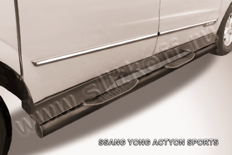 Защита порогов d76 с проступями черная SsangYong ACTYON SPORT (2013)