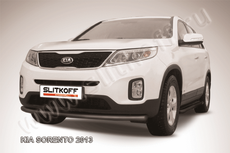 Защита переднего бампера d57 радиусная черная KIA Sorento (2013)
