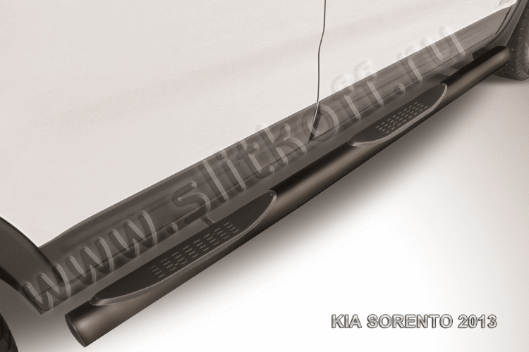 Защита порогов d76 с проступями черная KIA Sorento (2013)