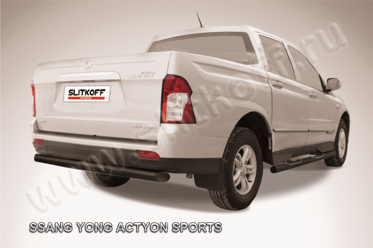 Защита заднего бампера d76 радиусная черная SsangYong ACTYON SPORT (2013)