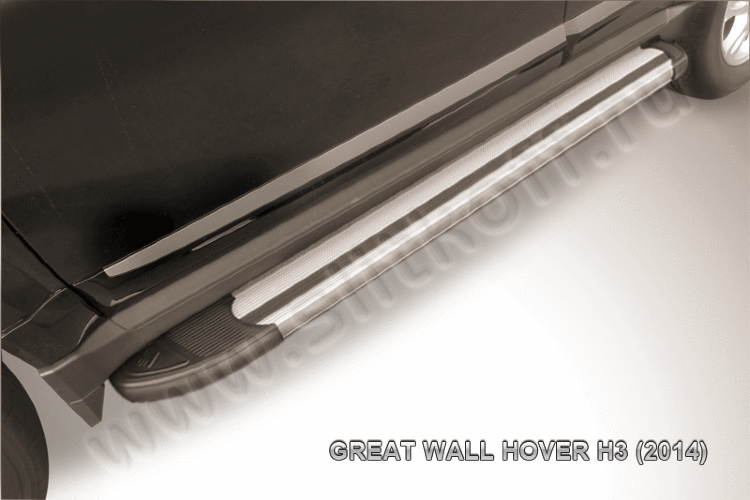 Пороги алюминиевые "Luxe Silver" на Great Wall Hover H3 (2014)