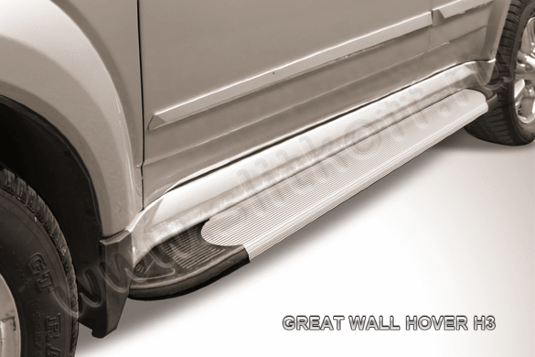 Пороги алюминиевые "Optima Silver" на Great Wall Hover H3