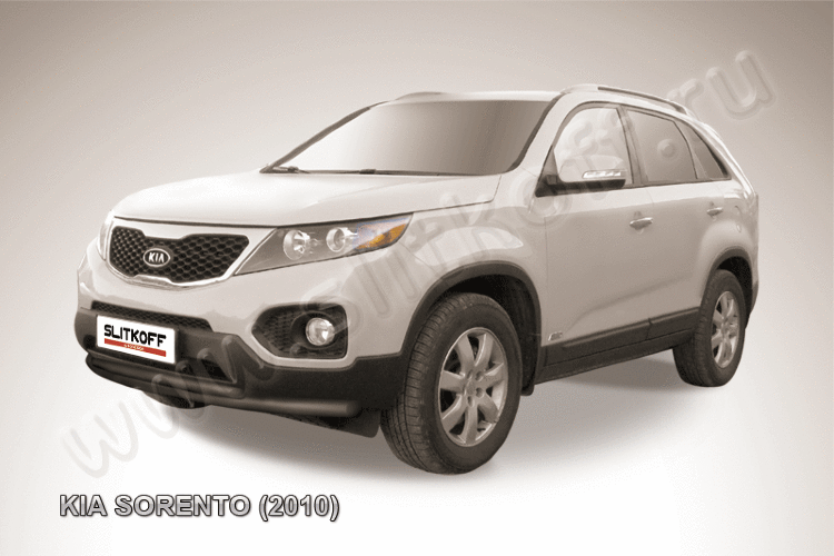 Защита переднего бампера d57+d42 двойная радиусная черная KIA Sorento (2010)