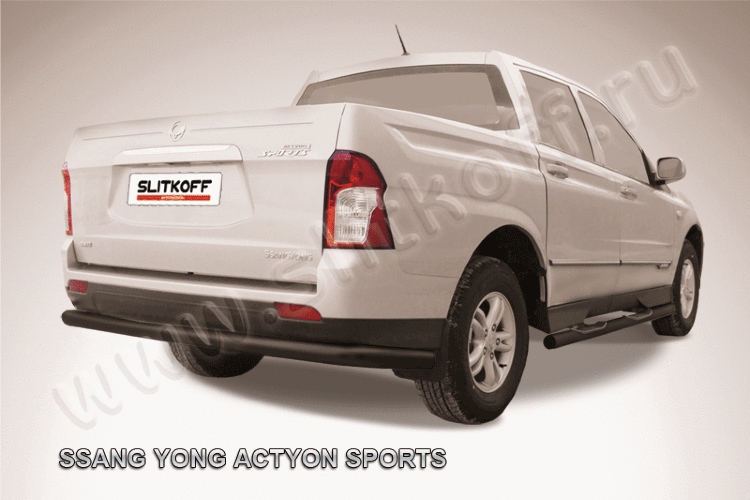 Защита заднего бампера d76 длинная черная SsangYong ACTYON SPORT (2013)
