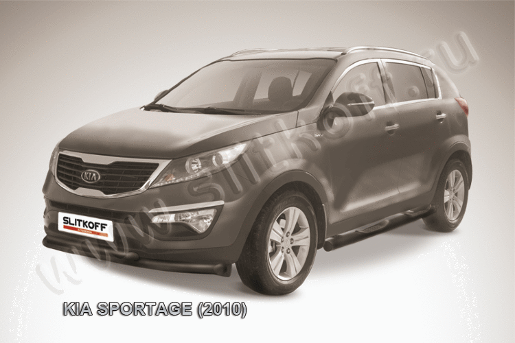 Защита переднего бампера d76+d57 черная KIA Sportage (2010)