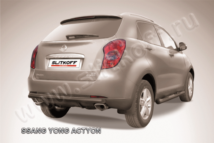 Защита заднего бампера d57 длинная черная SsangYong ACTYON (2011)
