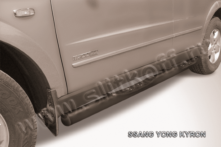 Защита порогов d76 с проступями черная Ssang Yong KYRON