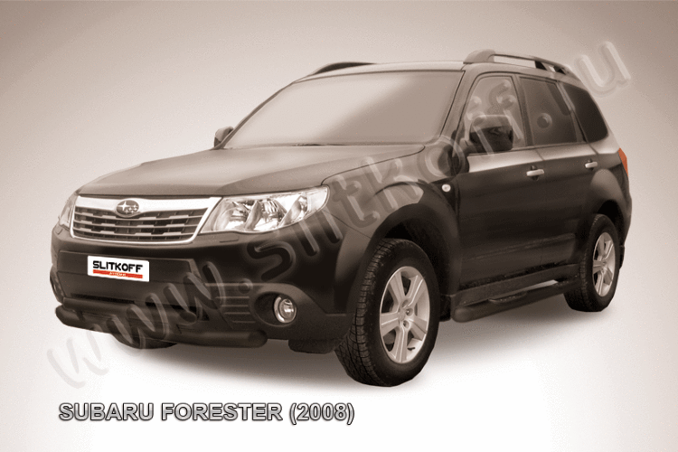 Защита переднего бампера d76+d57 двойная черная Subaru Forester