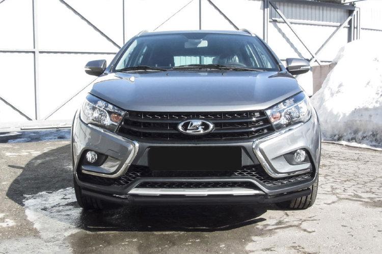 Защита переднего бампера d42 + d42 двойная черная Lada Vesta SW Cross