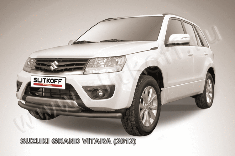 Защита переднего бампера d57+d57 двойная черная Suzuki Grand Vitara (2012)