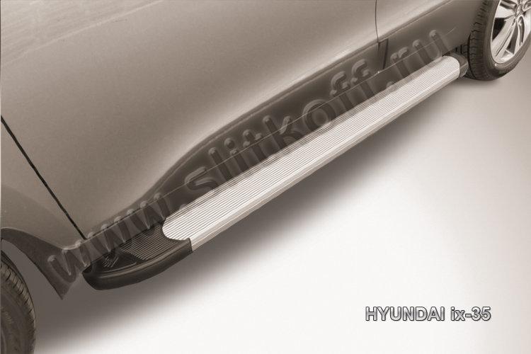Пороги алюминиевые "Optima Silver" на Hyundai ix-35
