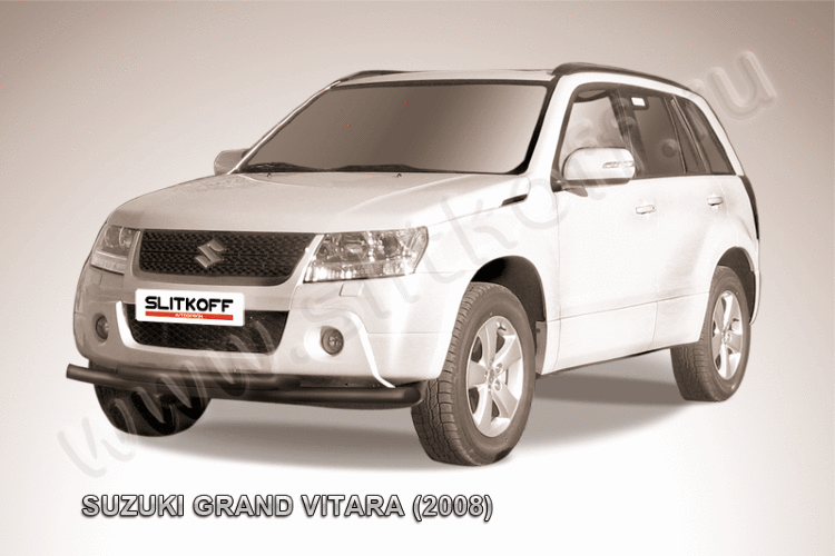 Защита переднего бампера d57+d57 двойная черная Suzuki Grand Vitara (2008)