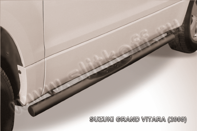 Защита порогов d76 с проступями черная Suzuki Grand Vitara (трехдверная 2008)