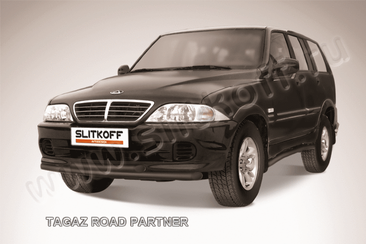 Защита переднего бампера d57+d57 двойная черная TAGAZ ROAD Partner