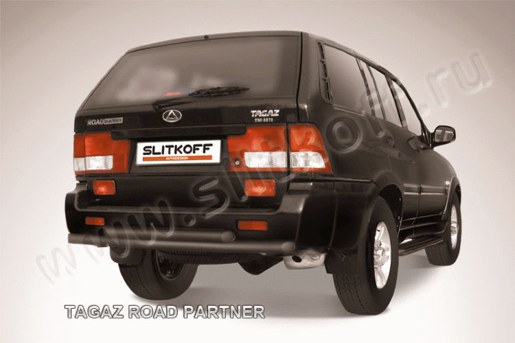 Защита заднего бампера d57+d57 двойная черная TAGAZ ROAD Partner