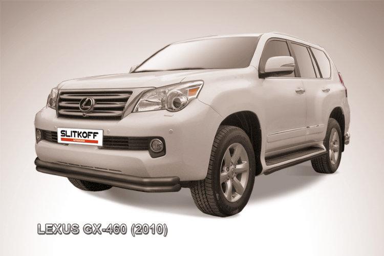Защита переднего бампера d57+d57 двойная черная Lexus GX-460 (2010)