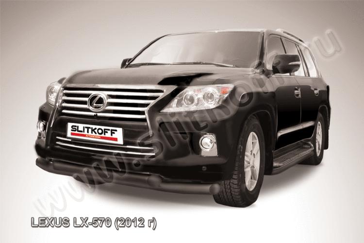 Защита переднего бампера d76+d76 двойная черная Lexus LX-570