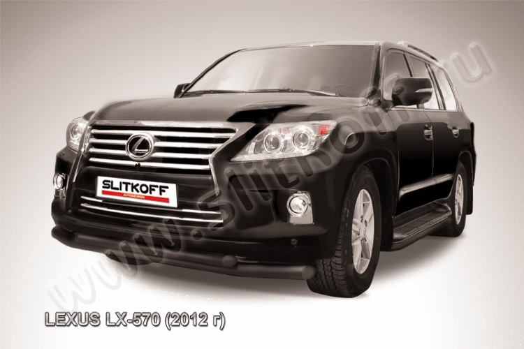 Защита переднего бампера d76+d57 двойная черная Lexus LX-570