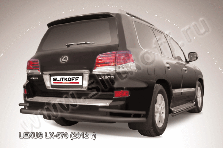 Защита заднего бампера d76+d42 двойная черная Lexus LX-570