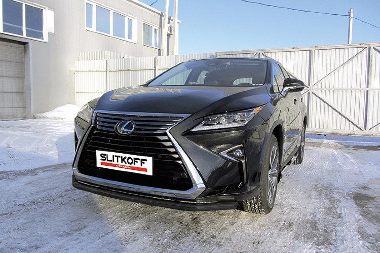 Защита переднего бампера d57 черная Lexus RX-350 (2015)