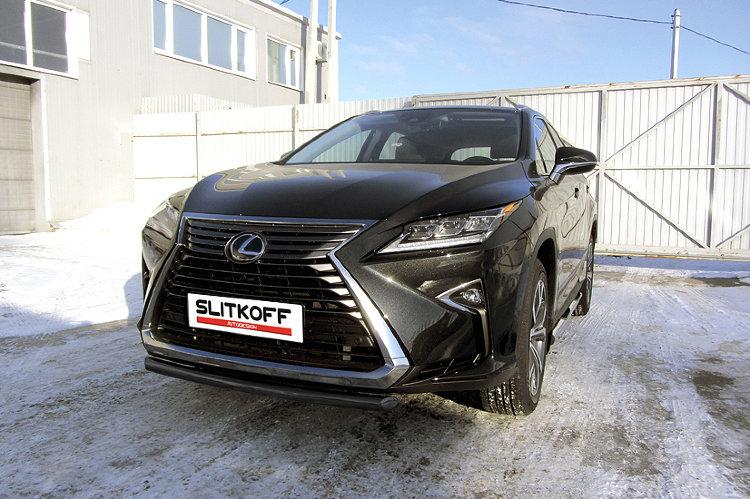 Защита переднего бампера d57 короткая черная Lexus RX-350 (2015)