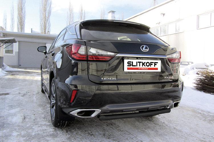 Защита заднего бампера d57 короткая черная Lexus RX-350 (2015)