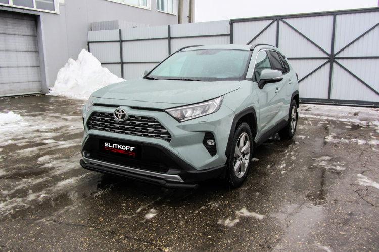 Защита переднего бампера d57+d42 двойная черная TOYOTA RAV4 (2019)