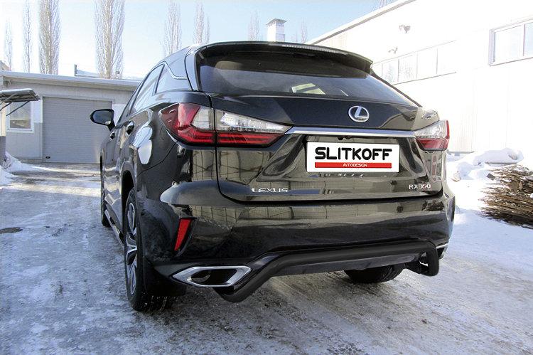 Защита заднего бампера d57 "скоба" черная Lexus RX-350 (2015)