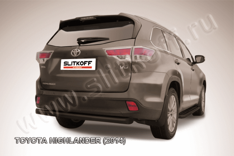 Защита заднего бампера d76 радиусная черная Toyota Highlander (2014)