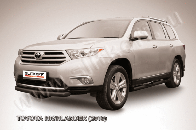 Защита переднего бампера d76 радиусная черная Toyota Highlander (2010)