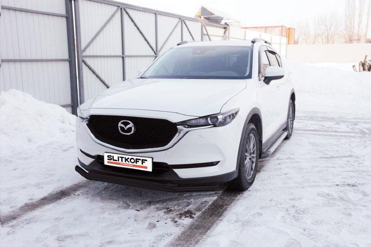 Защита переднего бампера d57+d42 двойная черная Mazda CX-5 (2017)
