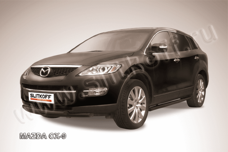 Защита переднего бампера d57+d57 двойная черная Mazda CX-9