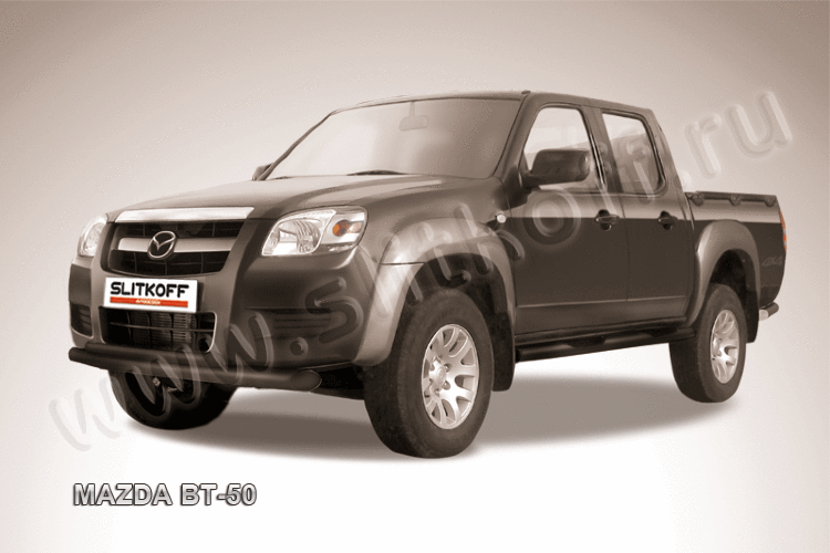 Защита переднего бампера d76+d57 двойная черная Mazda BT-50