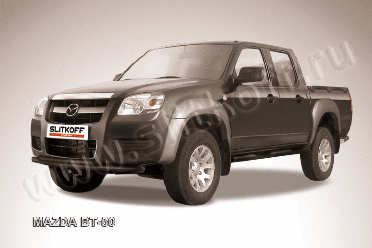 Защита переднего бампера d57+d57 двойная черная Mazda BT-50