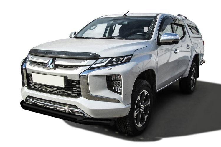 Защита переднего бампера d76+d57 двойная черная Mitsubishi L-200 (2018)
