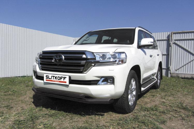 Защита переднего бампера d76+d57 двойная черная TOYOTA LAND CRUISER 200 (2015)