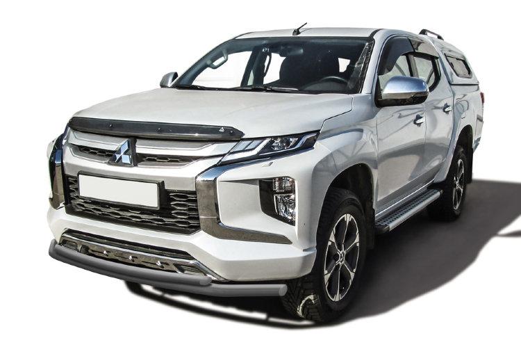 Защита переднего бампера d57+d42 двойная серебристая Mitsubishi L-200 (2018)