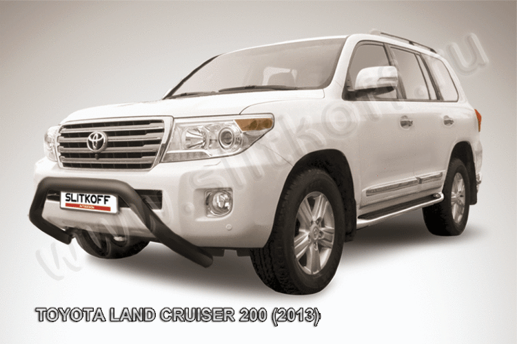 Кенгурятник d76 низкий широкий "мини" черный Toyota Land Cruiser 200 (2013)