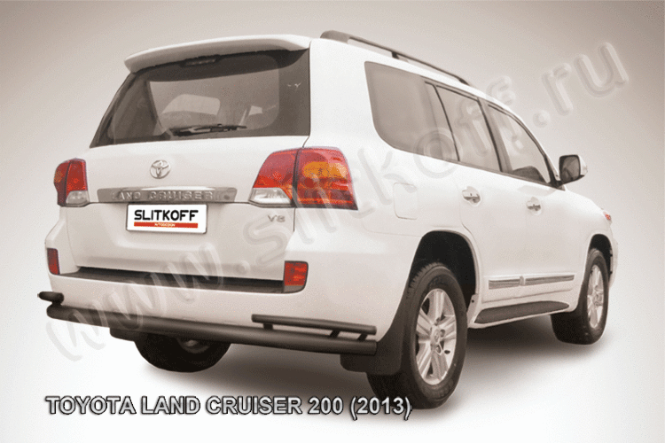 Защита заднего бампера d76+d42 двойная черная Toyota Land Cruiser 200 (2013)
