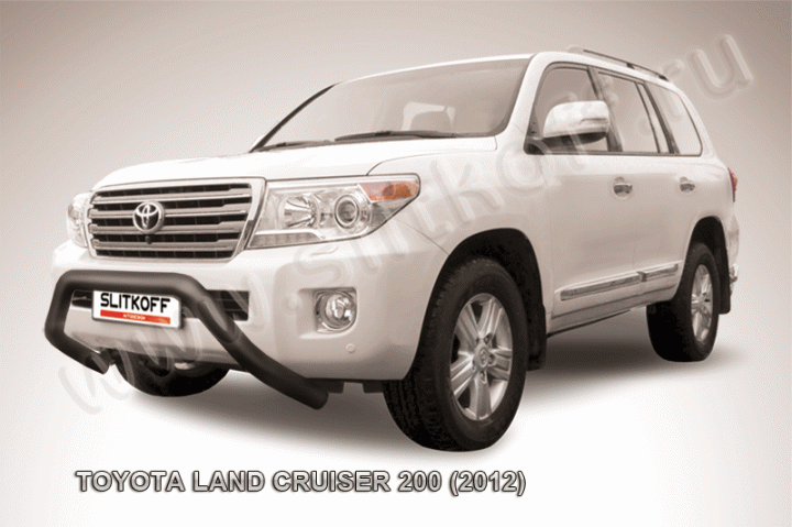 Кенгурятник d76 низкий широкий "мини" черный Toyota Land Cruiser 200 (2012)