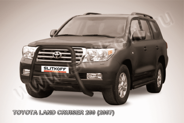 Кенгурятник d76 высокий черный Toyota Land Cruiser 200 (2007)