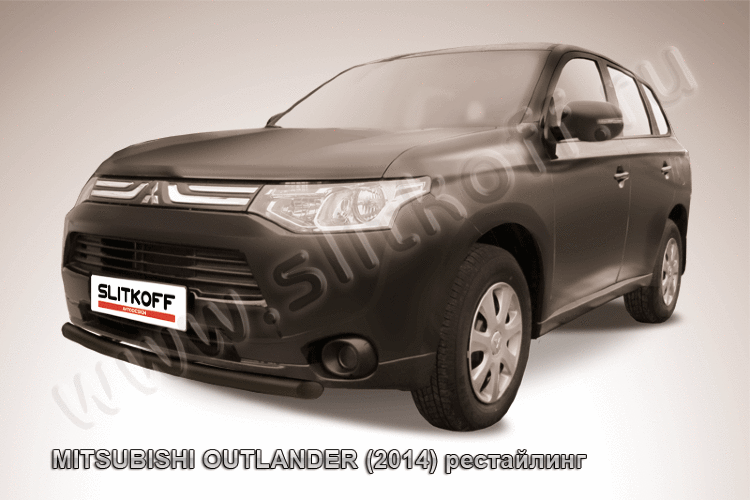 Защита переднего бампера d57 короткая черная Mitsubishi Outlander (2014)