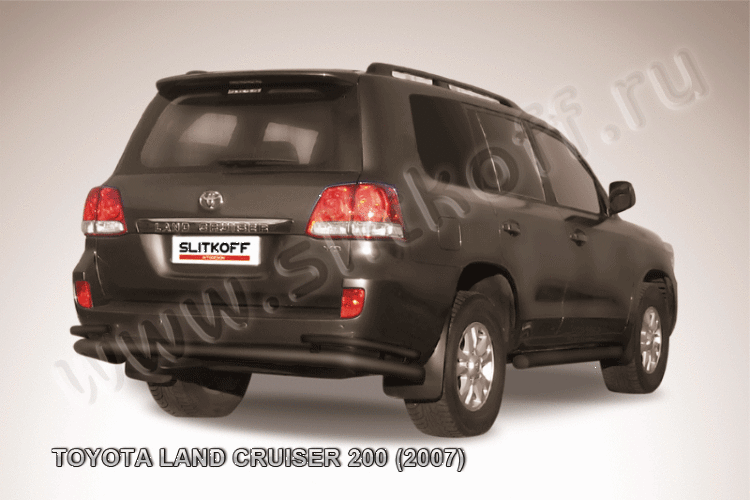 Защита заднего бампера d76+d42 двойная черная Toyota Land Cruiser 200 (2007)
