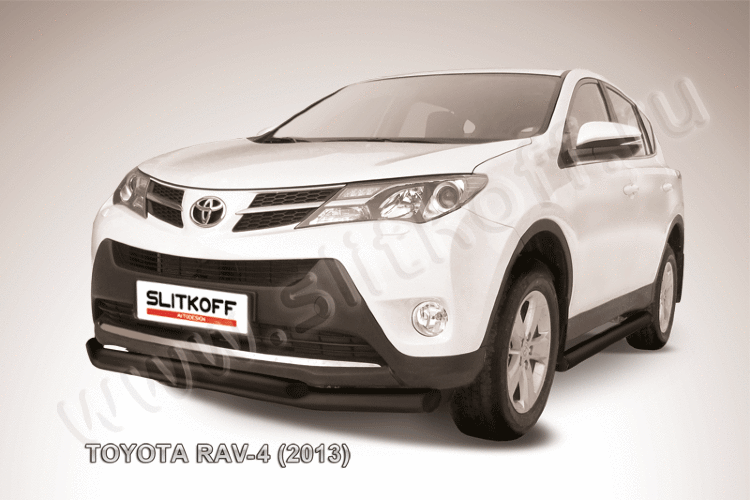 Защита переднего бампера d76+d57 двойная черная Toyota RAV-4 (2013)
