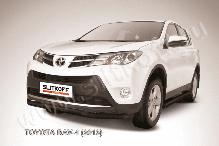 Защита переднего бампера d57+d57 двойная черная Toyota RAV-4 (2013)