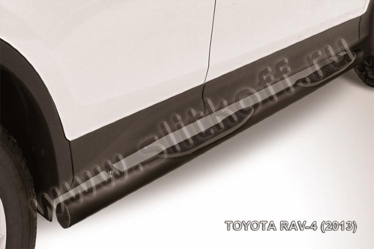 Защита порогов d76 с проступями черная Toyota RAV-4 (2013)