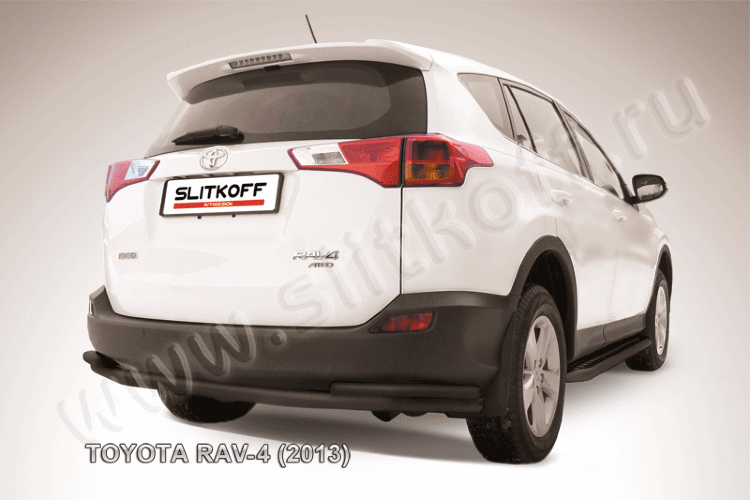 Защита заднего бампера d57+d42 двойная черная Toyota RAV-4 (2013)